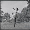 Larry Kert and Carol Lawrence on location in Central Park for publicity for the stage production West Side Story