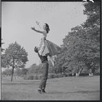 Larry Kert and Carol Lawrence on location in Central Park for publicity for the stage production West Side Story