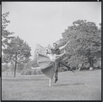 Larry Kert and Carol Lawrence on location in Central Park for publicity for the stage production West Side Story