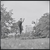 Larry Kert and Carol Lawrence on location in Central Park for publicity for the stage production West Side Story