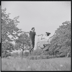 Larry Kert and Carol Lawrence on location in Central Park for publicity for the stage production West Side Story