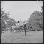 Larry Kert and Carol Lawrence on location in Central Park for publicity for the stage production West Side Story