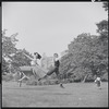 Larry Kert and Carol Lawrence on location in Central Park for publicity for the stage production West Side Story