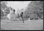 Larry Kert and Carol Lawrence on location in Central Park for publicity for the stage production West Side Story