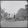 Larry Kert and Carol Lawrence on location in Central Park for publicity for the stage production West Side Story
