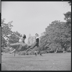 Larry Kert and Carol Lawrence on location in Central Park for publicity for the stage production West Side Story