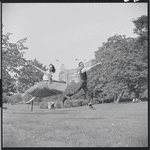 Larry Kert and Carol Lawrence on location in Central Park for publicity for the stage production West Side Story