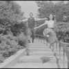 Larry Kert and Carol Lawrence on location in Central Park for publicity for the stage production West Side Story