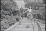 Larry Kert and Carol Lawrence on location in Central Park for publicity for the stage production West Side Story