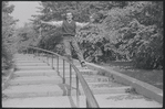 Larry Kert and Carol Lawrence on location in Central Park for publicity for the stage production West Side Story