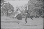 Larry Kert and Carol Lawrence on location in Central Park for publicity for the stage production West Side Story