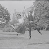 Larry Kert and Carol Lawrence on location in Central Park for publicity for the stage production West Side Story