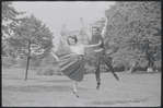Larry Kert and Carol Lawrence on location in Central Park for publicity for the stage production West Side Story