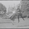 Larry Kert and Carol Lawrence on location in Central Park for publicity for the stage production West Side Story