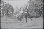 Larry Kert and Carol Lawrence on location in Central Park for publicity for the stage production West Side Story