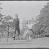 Larry Kert and Carol Lawrence on location in Central Park for publicity for the stage production West Side Story