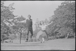 Larry Kert and Carol Lawrence on location in Central Park for publicity for the stage production West Side Story