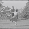 Larry Kert and Carol Lawrence on location in Central Park for publicity for the stage production West Side Story