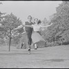 Larry Kert and Carol Lawrence on location in Central Park for publicity for the stage production West Side Story