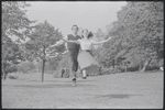 Larry Kert and Carol Lawrence on location in Central Park for publicity for the stage production West Side Story