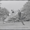 Larry Kert and Carol Lawrence on location in Central Park for publicity for the stage production West Side Story