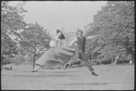 Larry Kert and Carol Lawrence on location in Central Park for publicity for the stage production West Side Story