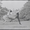 Larry Kert and Carol Lawrence on location in Central Park for publicity for the stage production West Side Story