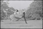 Larry Kert and Carol Lawrence on location in Central Park for publicity for the stage production West Side Story