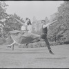 Larry Kert and Carol Lawrence on location in Central Park for publicity for the stage production West Side Story