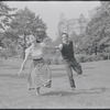 Larry Kert and Carol Lawrence on location in Central Park for publicity for the stage production West Side Story