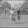 Larry Kert and Carol Lawrence on location in Central Park for publicity for the stage production West Side Story