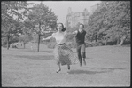 Larry Kert and Carol Lawrence on location in Central Park for publicity for the stage production West Side Story