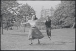 Larry Kert and Carol Lawrence on location in Central Park for publicity for the stage production West Side Story