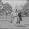 Larry Kert and Carol Lawrence on location in Central Park for publicity for the stage production West Side Story