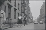 Carol Lawrence and Larry Kert on location (West 56th street between 9th and 10th ave) for West Side Story publicity shoot