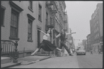 Carol Lawrence and Larry Kert on location (West 56th street between 9th and 10th ave) for West Side Story publicity shoot