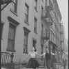 Carol Lawrence and Larry Kert on location (West 56th street between 9th and 10th ave) for West Side Story publicity shoot