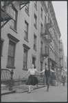 Carol Lawrence and Larry Kert on location (West 56th street between 9th and 10th ave) for West Side Story publicity shoot