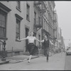 Carol Lawrence and Larry Kert on location (West 56th street between 9th and 10th ave) for West Side Story publicity shoot