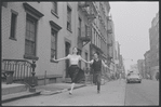 Carol Lawrence and Larry Kert on location (West 56th street between 9th and 10th ave) for West Side Story publicity shoot
