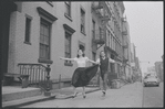 Carol Lawrence and Larry Kert on location (West 56th street between 9th and 10th ave) for West Side Story publicity shoot