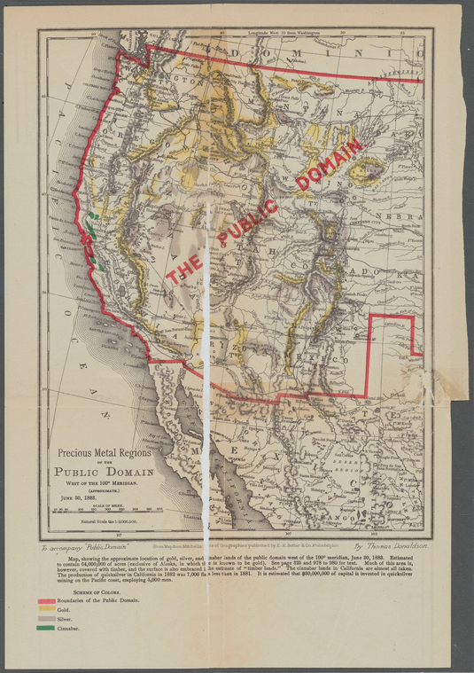 Precious metal regions of the public domain west of the 100° meridian (approximate) June 30, 1883 [1884] by Thomas Donaldson