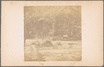 Group photo at river fork with suspended wooden bridges