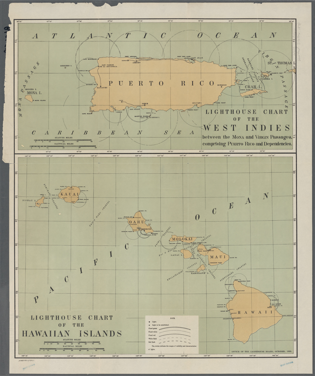 Lighthouse chart of the West Indies between the Mona and Virgin Passages comprising Puerto Rico and dependencies (1898) / U.S. Lighthouse Board 