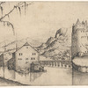 Landscape with Two Buildings Surrounded by Water