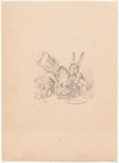 Drawing of Hatter and March Hare putting dormouse in teapot