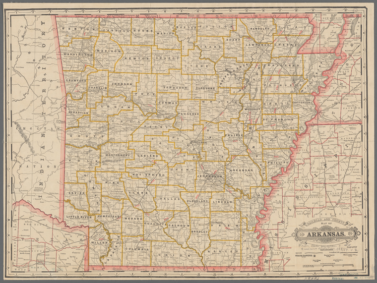 Railroad and county map of Arkansas - NYPL Digital Collections