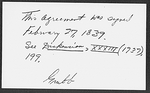 Agreement between Richard Bentley and Charles Dickens relating to Oliver Twist, Barnaby Rudge and Bentley's Miscellany. Manuscript. Confirmation of agreement. Filing title: February 1839, Dickens and Bentley. Further agreement