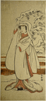 Segawa Kikunojo as young woman, dressed in white on a snowy day