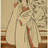 Segawa Kikunojo as young woman, dressed in white on a snowy day